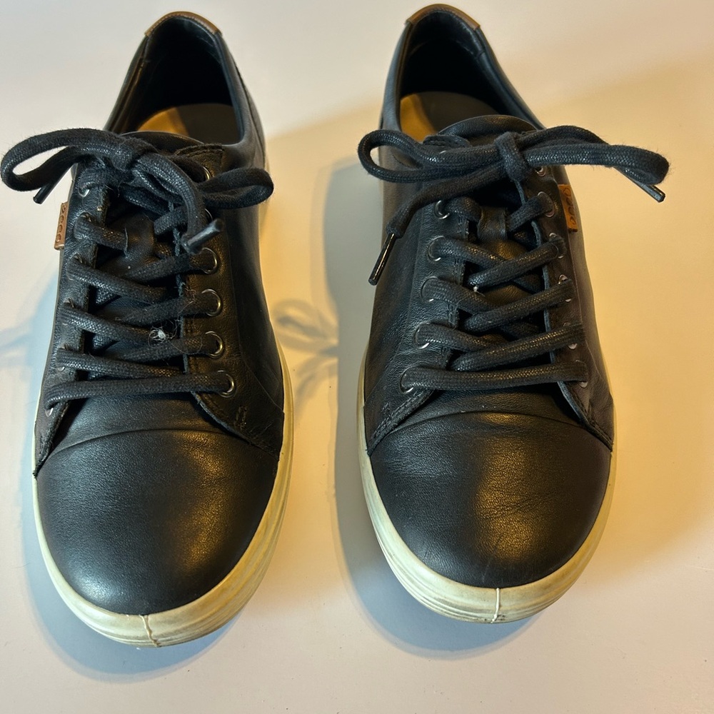 Ecco Shoes Sneakers Women's Black Leather Casual Lace Up Size US 9 EU 39